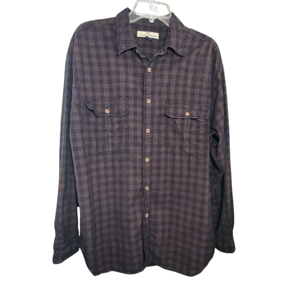 Tommy Bahama Check Button Up Textured Longsleeve Silk Cotton Collared Shirt